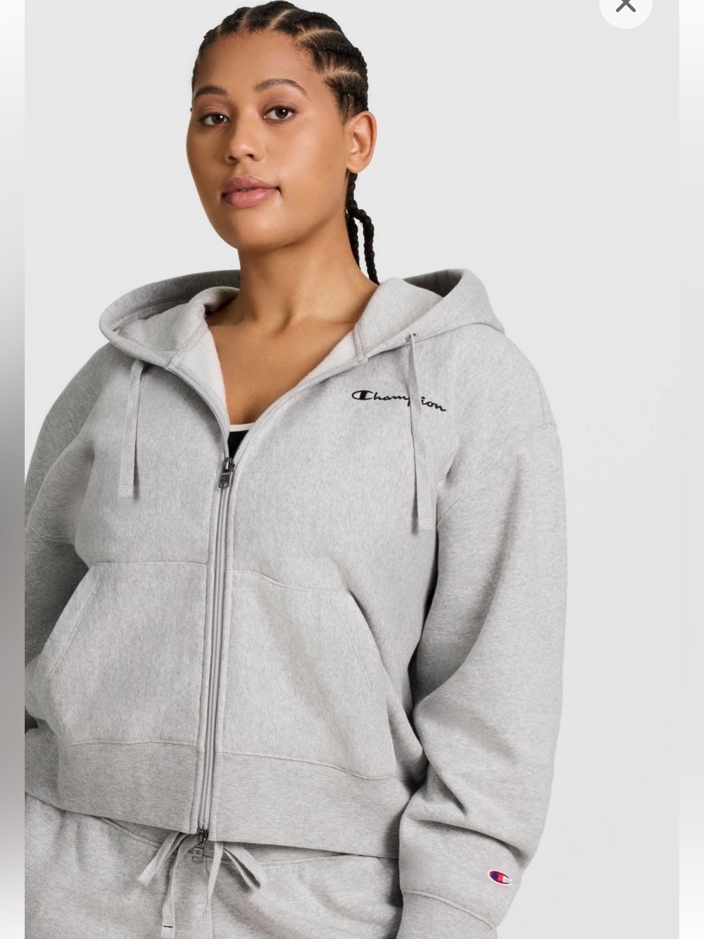 Champion EUC S Light Gray OVERSIZED Full-Zip CROPPED Hoodie